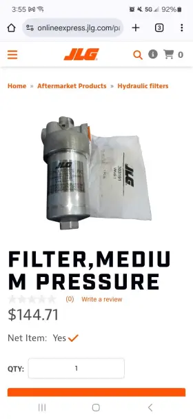 Jl2120209 Aftermarket 2120209 Part # Fits Jlg - Filter Medium Pressure