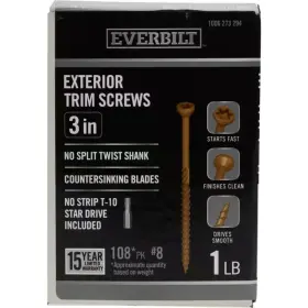 Everbilt 313057119190 #8 X 3 Inch Star Drive Trim Head Exterior Wood Screws 1 Lb.-box 108-piece