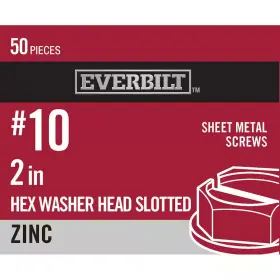 Everbilt 445016663680 #10 X 2 Inch Slotted Hex Head Zinc Plated Sheet Metal Screw 50-pack