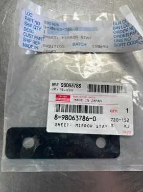 8-98063786-0 Isuzu Genuine Oem Mirror Stay Sheet Gasket Gm 98063786 8-98063786-0 Isuzu Genuine Oem Mirror Stay Sheet Gasket Gm 98063786