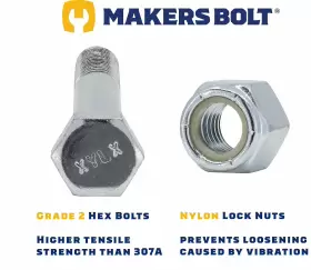Makers Bolt 850020465514 Grade 2 Shear Bolts For Rotary Cutters 1/2 Inch X 3-1/2 With Nylock Nuts - 5 Pack #3