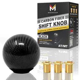 Mega Racer 810027413260 Premium Real Carbon Fiber Black Ball Shift Knob - 3 Metal Threaded Adapters