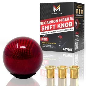 Mega Racer 810027413277 Premium Real Carbon Fiber Red Ball Shift Knob - 3 Metal Threaded Adapters 4