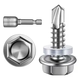Mywish 445006285281 #10 X 3/4 Inch Stainless Steel Hex Washer Head Self Drilling Sheet Metal Screws