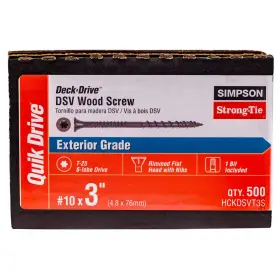 6-lobe Simpson Strong-tie 711181760224 #10 X 3 Inch T25 Flat Head Deck-drive Dsv Collated Wood Screw Tan 500