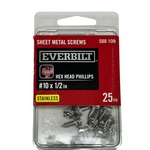 Everbilt #10 1/2IN Sheet Metal Screws Stainless Hex Head Phillips Drive 25 Pcs. Fixed Price $9.95.