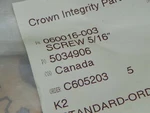 4 New Crown Integrity 060016-003 Bolt 5/16" Forklift Part. Fixed Price $5.95.