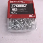 (100-PK) Everbilt Slotted Hex Head Sheet Metal Screws Zinc Plated #8. Fixed Price $6.88.