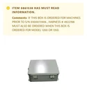 Generator, Control Box 60HZ 0861538. Fixed Price $500.00.