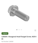 John Deere 10 Pack L206381: Hexagonal Head Flanged Screw, M20 65.. Fixed Price $85.00.