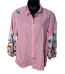 John Mark Linen Blend Sx 1X Pink Striped Embroidered Art To Wear Blouse Mixed. Fixed Price $20.00.